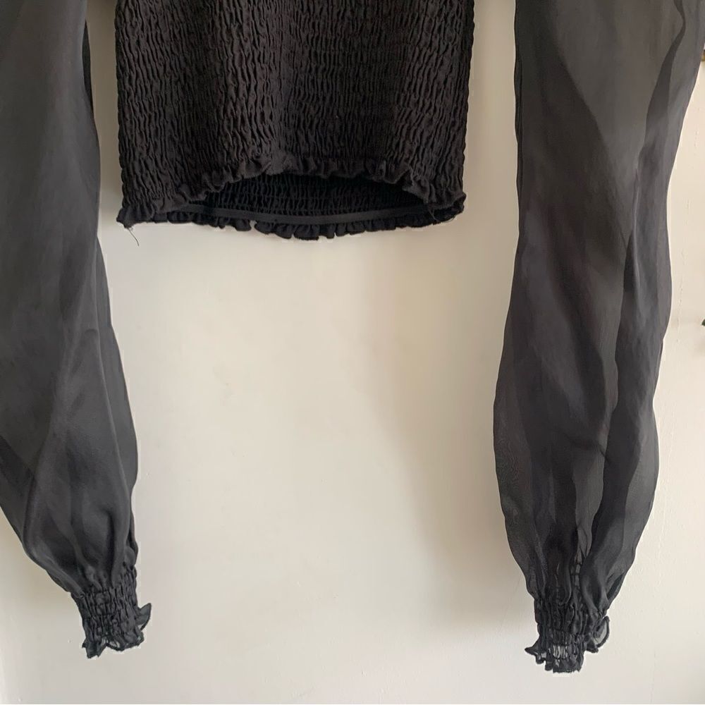 FOREVER 21 PUFF SLEEVE BLOUSE SMOCK BLACK - Picture 7 of 11